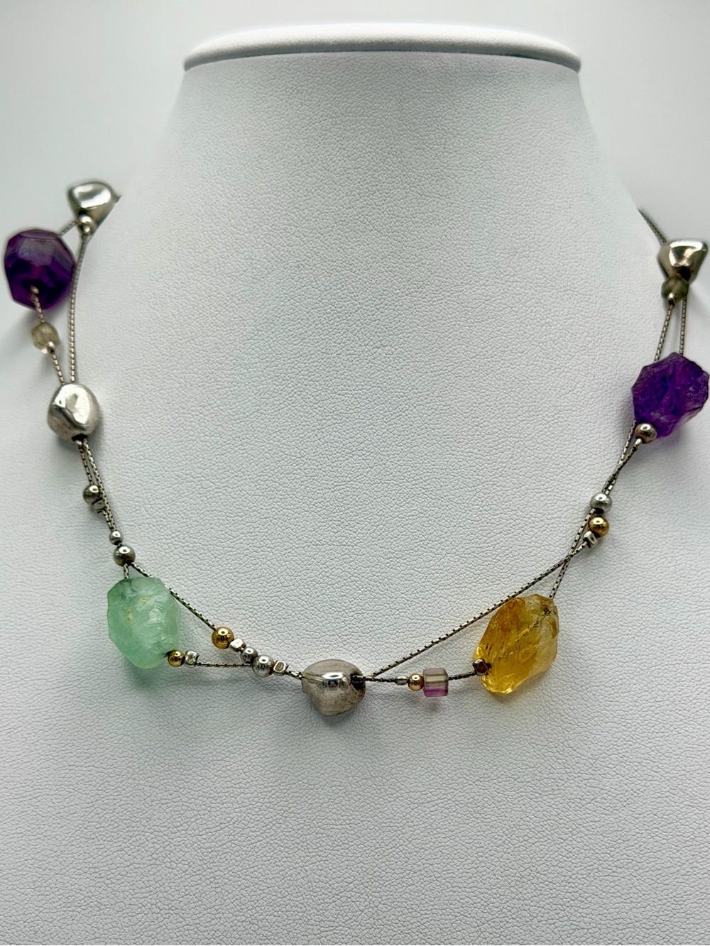 Silpada Rare🦄 Sterling Silver Nugget Station Necklace w/Chunky Natural Gemstones